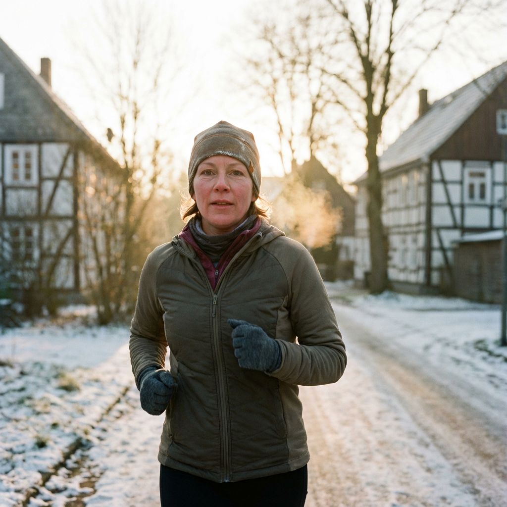 Frau läuft im Winter