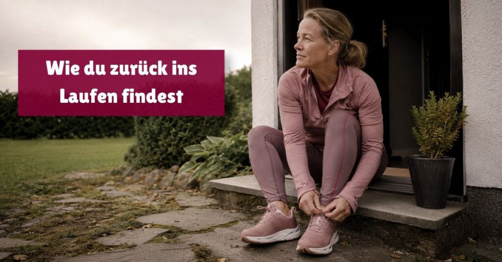 Läuferin in der Lebensmitte bindet sich für den Wiedereinstieg ins Laufen die Schuhe (mit KI erstellt)